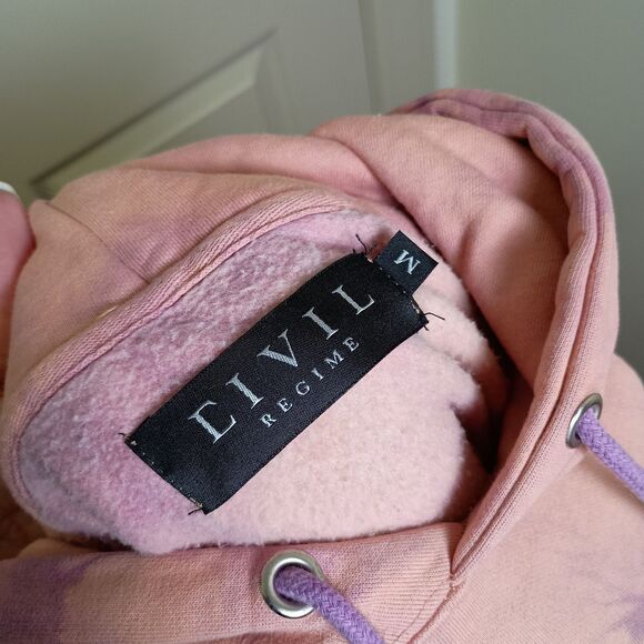 Civil Regime Mens Hoodie Medium Pink Purple Embroidery Hooded Tie Dye Pullover - Picture 5 of 6